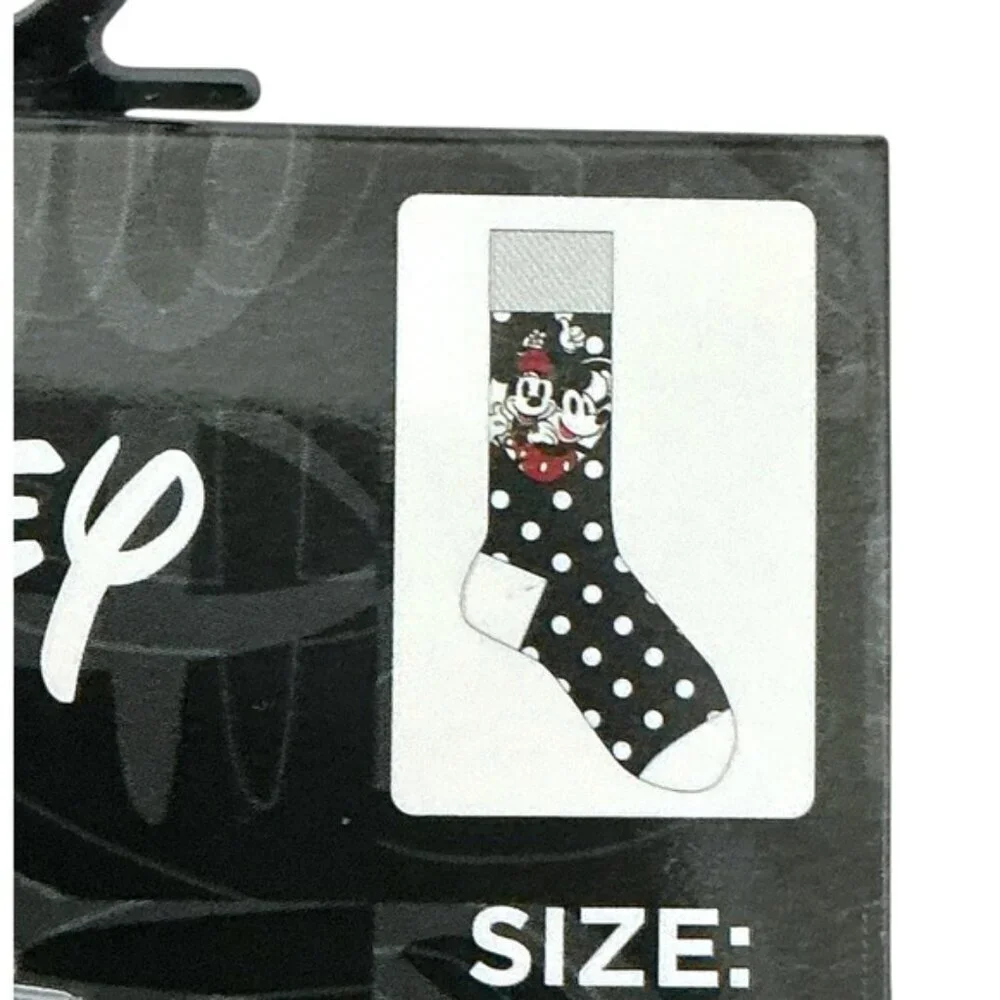 Disney Minnie Mickey Mouse Crew Socks Polka Dot Black White Crew Unisex Mens OS